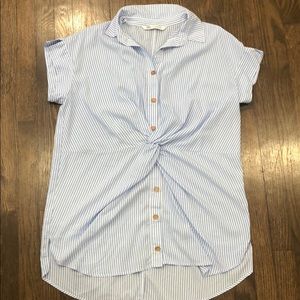 Zara Tie Front Button Down Striped Shirt Dress